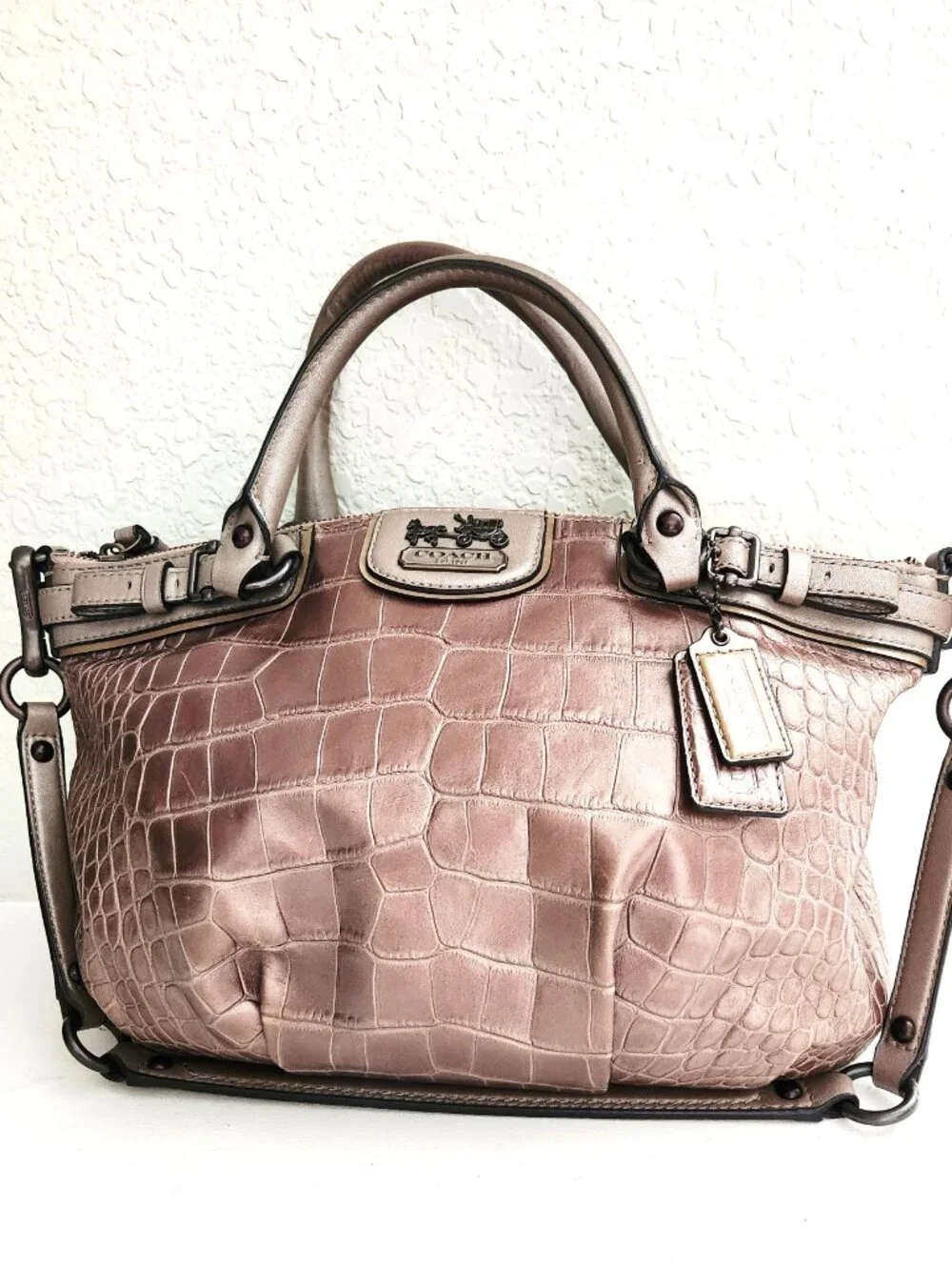 Coach Euc Madison Sophia Croc Brown Leather Shoulder Bag Purse